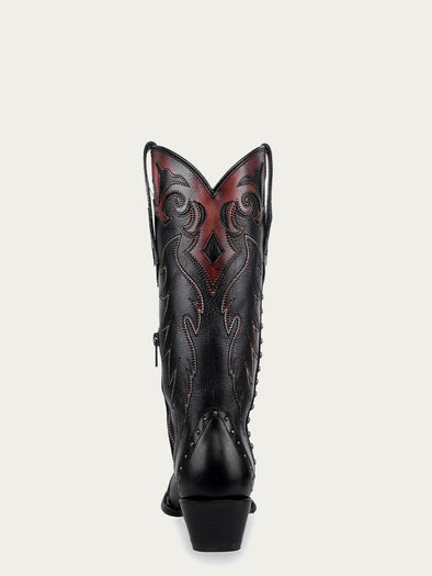 F1352 - WOMEN'S COGNAC EMBROIDERY AND STUDS BLACK SNIP TOE COWBOY