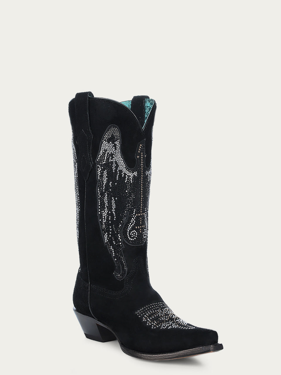 A4611 - WOMEN'S CRYSTALS WINGED GUITAR BLACK SNIP TOE COWBOY BOOT