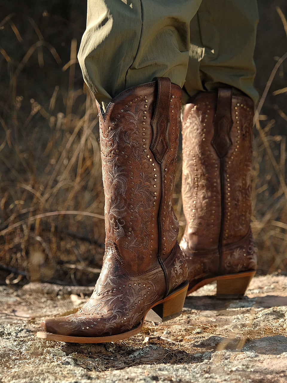 C3972 - WOMEN'S EMBROIDERY AND STUDS MAPLE SNIP TOE COWBOY BOOT