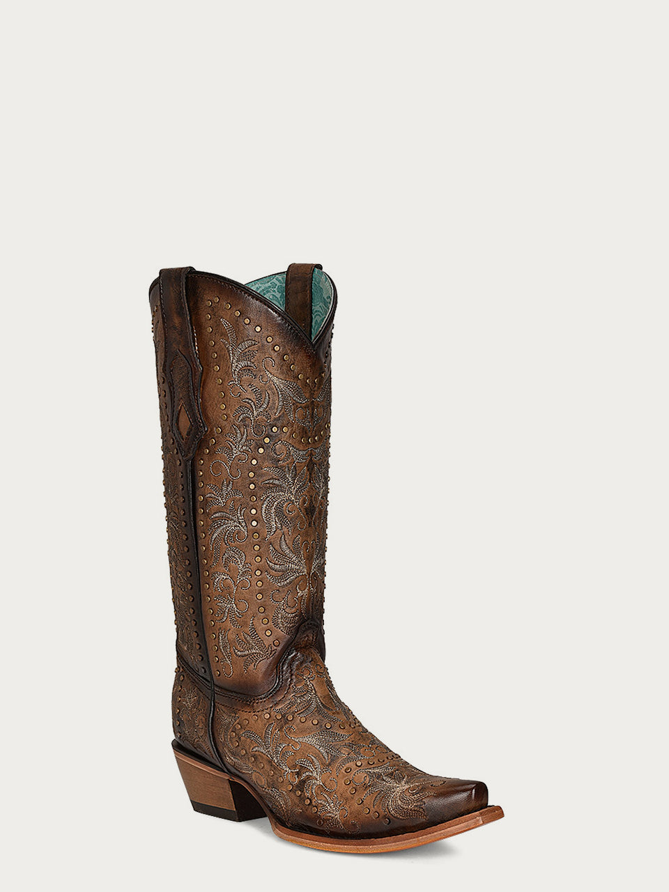 C3972 - WOMEN'S EMBROIDERY AND STUDS MAPLE SNIP TOE COWBOY BOOT