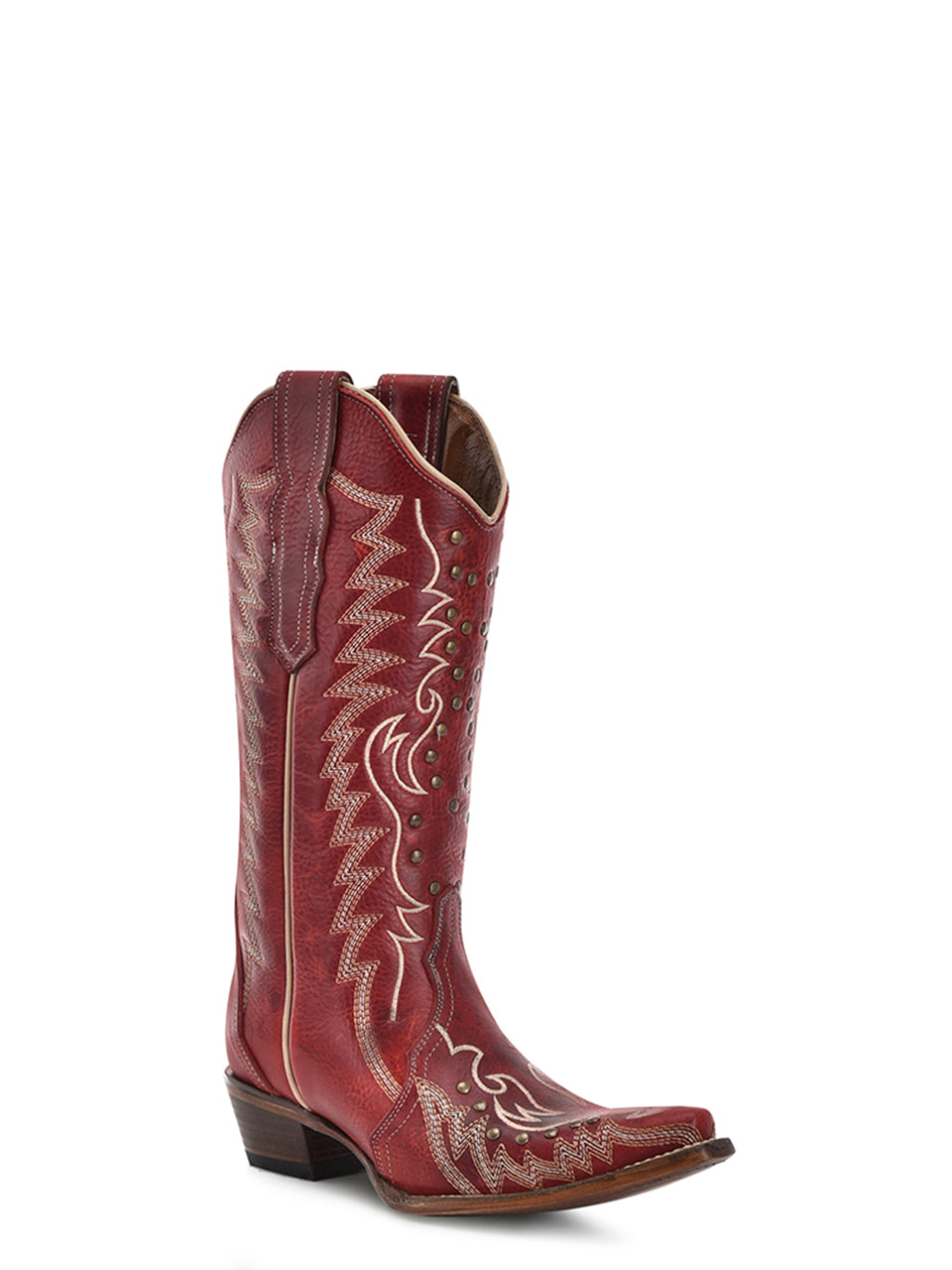 L6117 - WOMEN'S EMBROIDERY AND STUDS RED SNIP TOE COWBOY BOOT