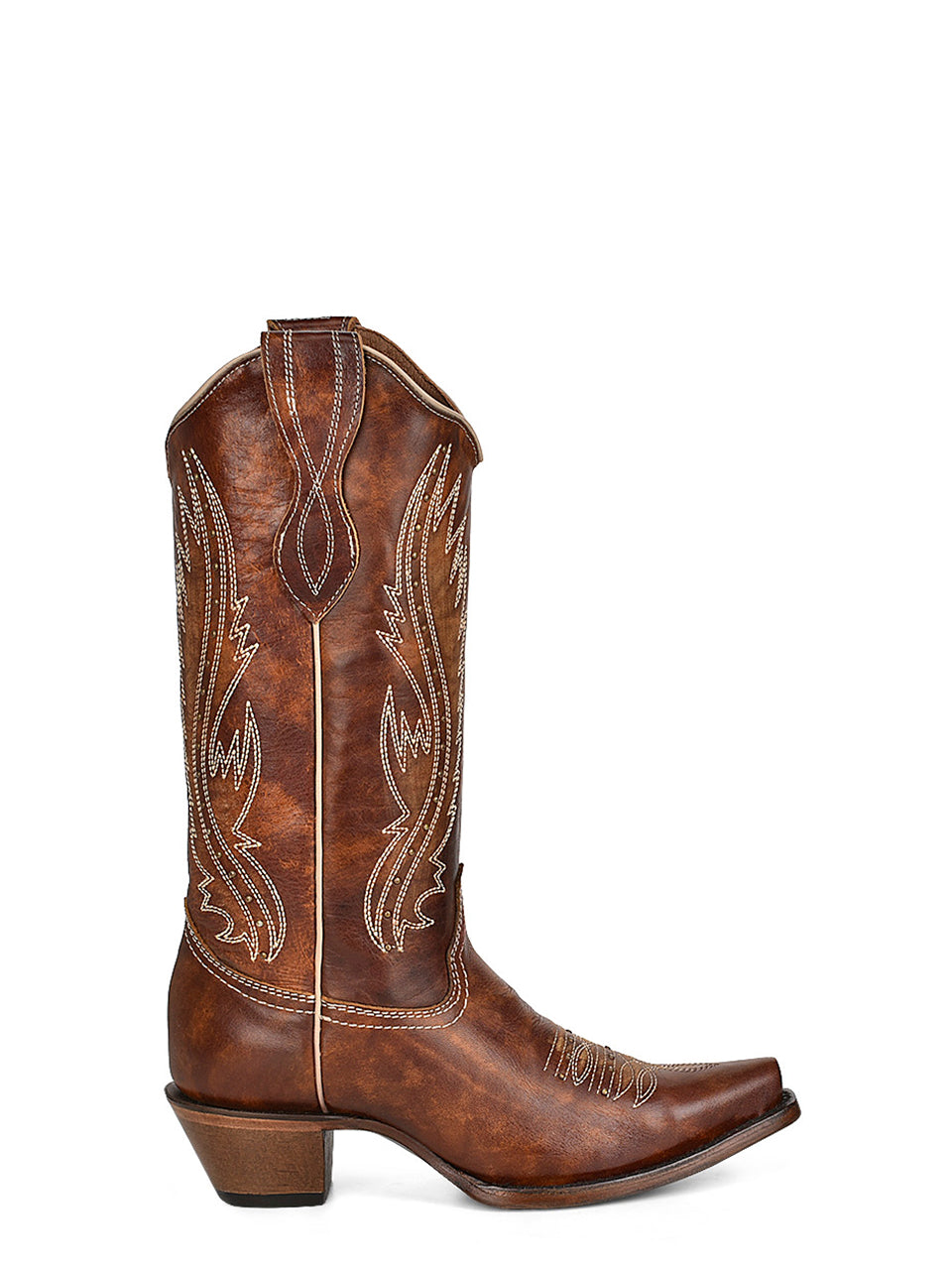 L2068 - WOMEN'S EMBROIDERY AND STUDS TAN SNIP TOE COWBOY BOOT