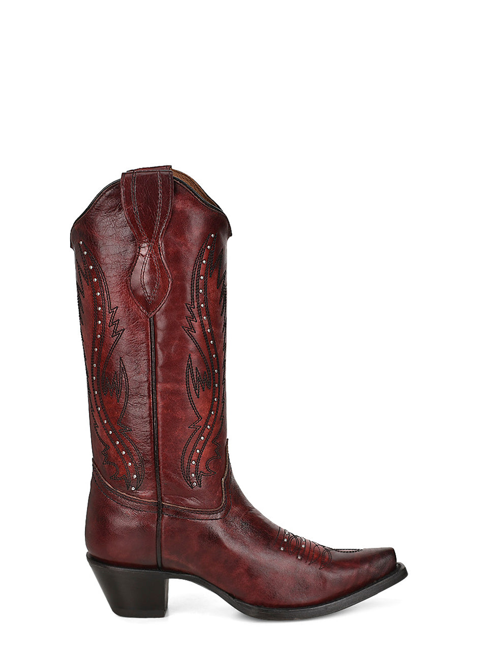 L2067 - WOMEN'S EMBROIDERY AND STUDS WINE SNIP TOE COWBOY BOOT