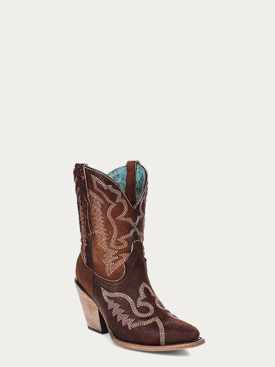 Z5272 - WOMEN'S EMBROIDERY BROWN LAMB POINTED TOE COWBOY ANKLE BOOT