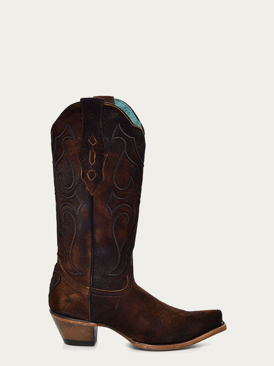 Z5205 - WOMEN'S EMBROIDERY BROWN LAMB SNIP TOE COWBOY BOOT