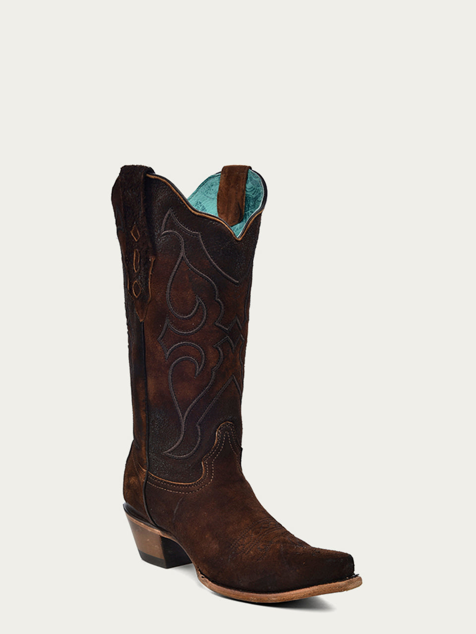 Z5205 - WOMEN'S EMBROIDERY BROWN LAMB SNIP TOE COWBOY BOOT