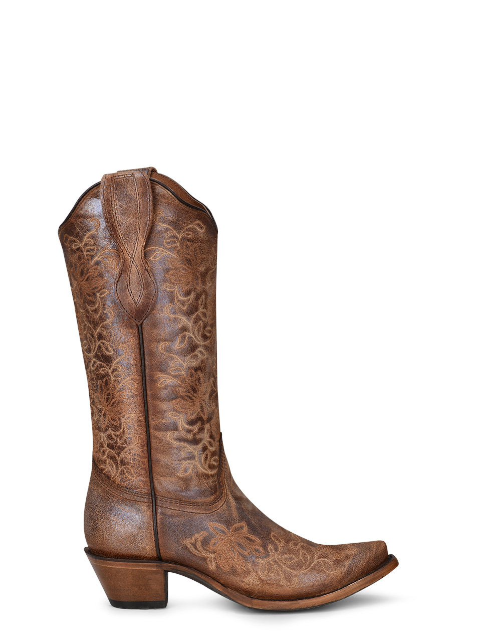 L2038 - WOMEN'S EMBROIDERY BROWN SNIP TOE COWBOY BOOT