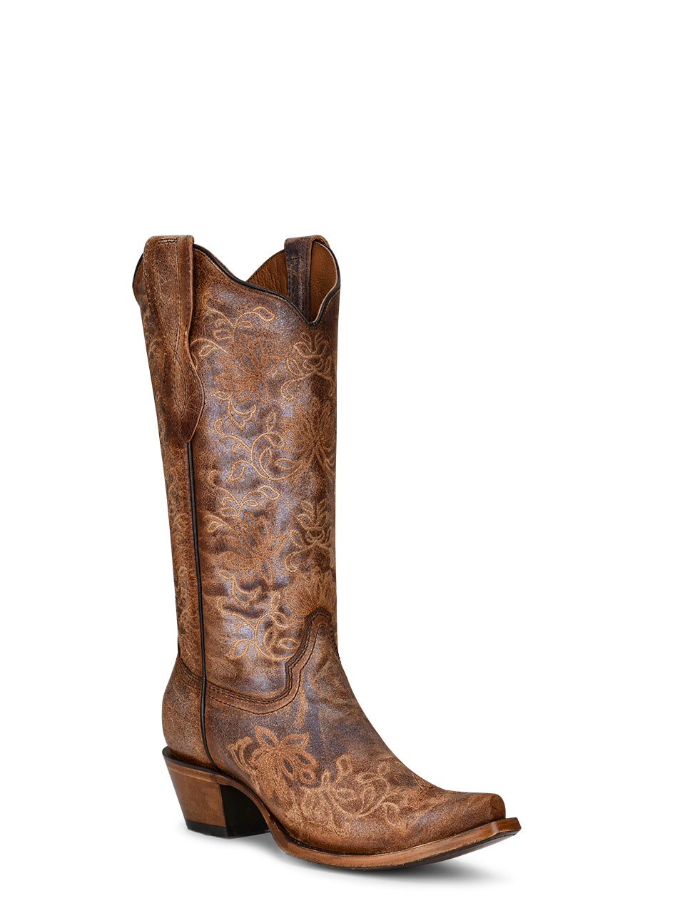 L2038 - WOMEN'S EMBROIDERY BROWN SNIP TOE COWBOY BOOT