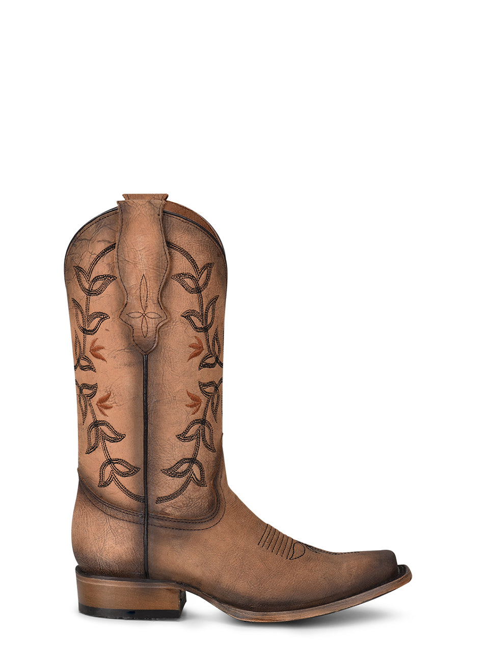 L2032 - WOMEN'S EMBROIDERY BROWN SQUARE TOE COWBOY BOOT