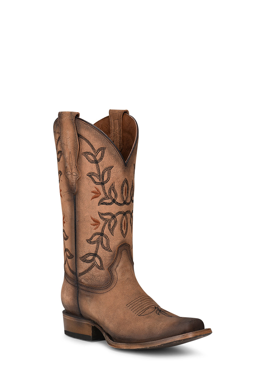 L2032 - WOMEN'S EMBROIDERY BROWN SQUARE TOE COWBOY BOOT