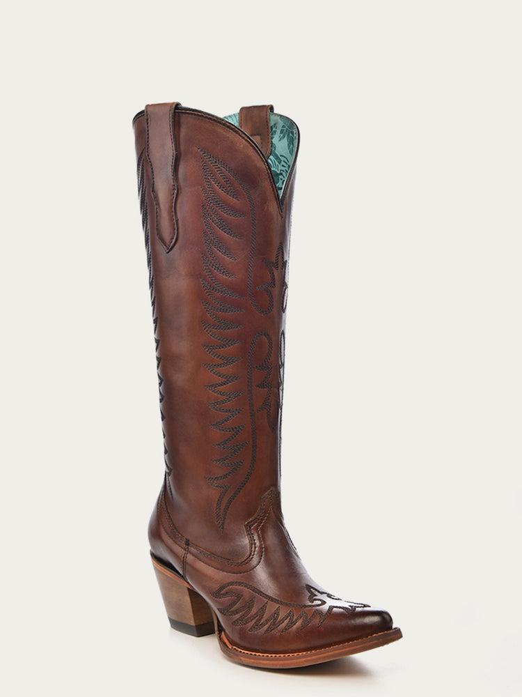 E1570 WOMEN'S EMBROIDERY COGNAC J TOE COWBOY BOOT – Corral Boot