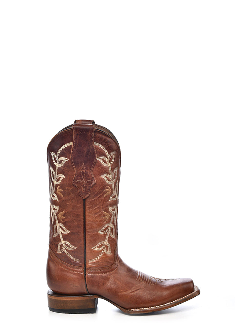 L2000 - WOMEN'S EMBROIDERY COGNAC SQUARE TOE COWBOY BOOT