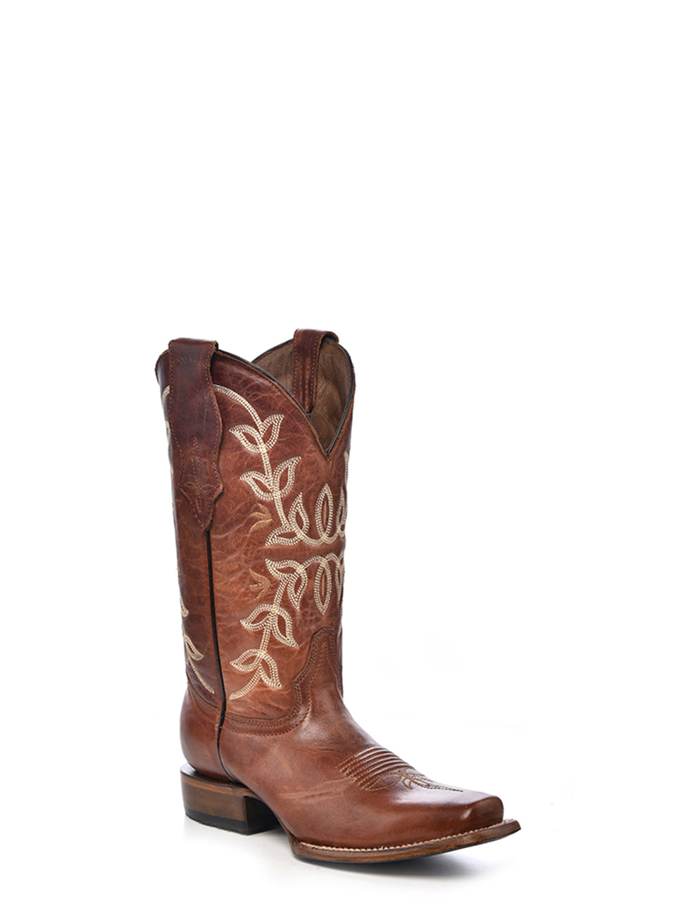 L2000 - WOMEN'S EMBROIDERY COGNAC SQUARE TOE COWBOY BOOT