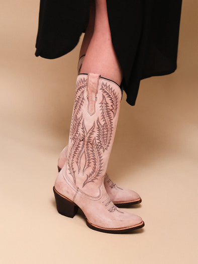 E1447 - WOMEN'S EMBROIDERY ROSE TALL TOP SNIP TOE COWBOY BOOT