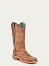 WOMENS EMBROIDERY SAND WIDE SQUARE TOE COWBOY BOOT-a4143