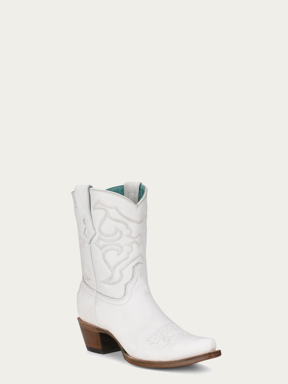 WOMENS EMBROIDERY WHITE SNIP TOE ANKLE BOOT-z5071