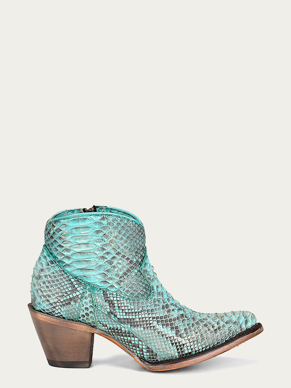 A4323 - WOMEN'S GENUINE FULL PYTHON J TOE BOOTIE WITH ZIPPER