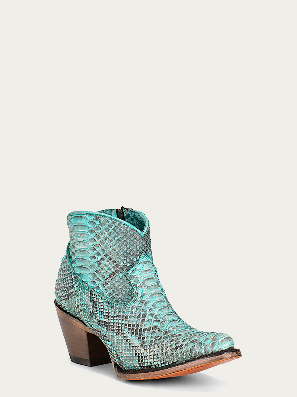 A4323 - WOMEN'S GENUINE FULL PYTHON J TOE BOOTIE WITH ZIPPER