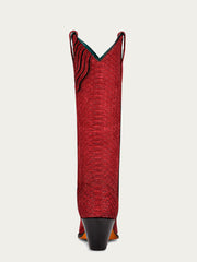 A4194 - WOMEN'S GENUINE RED FULL PYTHON SNIP TOE TALL TOP