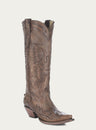 WOMENS GOAT VINTAGE BROWN EAGLE OVERLAY SNIP TOE COWBOY BOOT-r2295