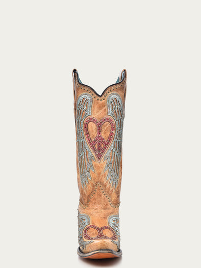 A4235 - WOMEN'S HEART AND CROSS OVERLAY AND STUDS WORN FINISH SAND