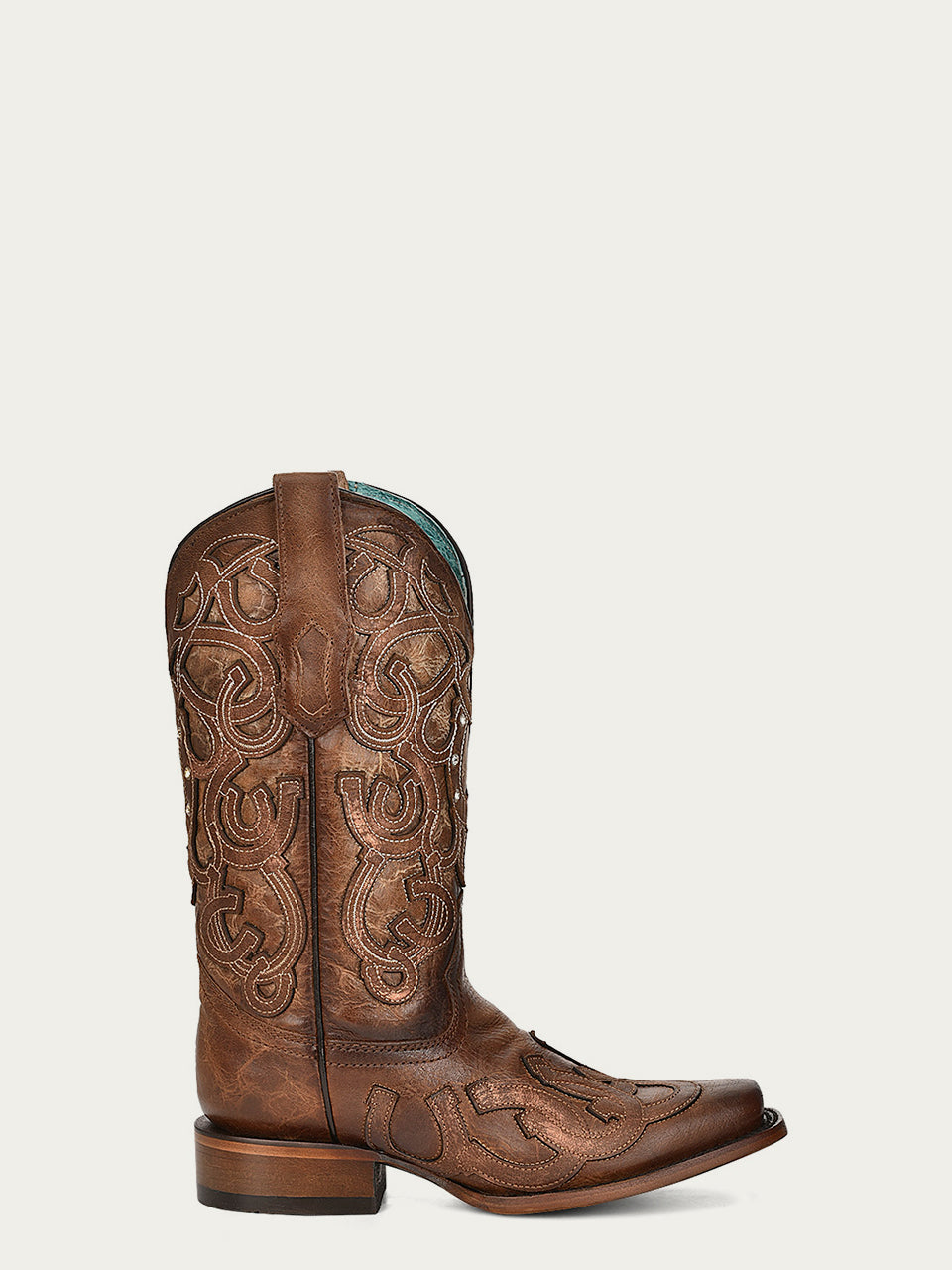 Z5136 - WOMEN'S HORSESHOE OVERLAY BROWN SQUARE TOE COWBOY BOOT