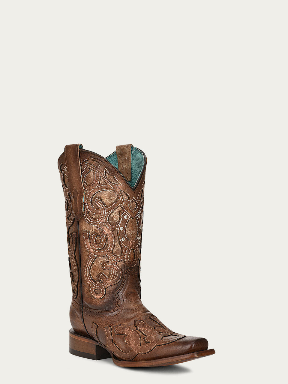 Z5136 - WOMEN'S HORSESHOE OVERLAY BROWN SQUARE TOE COWBOY BOOT