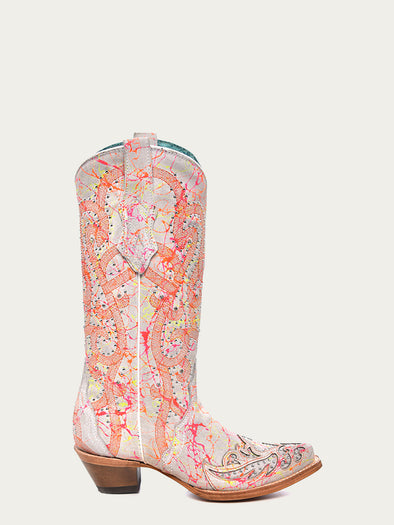 C3980 - WOMEN'S MULTICOLOR FLUORESCENT NEON ORANGE EMBROIDERY AND