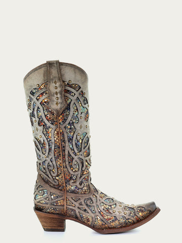 C3409 WOMEN'S MULTICOLOR GLITTERED INLAY AND STUDS TAUPE SNIP - Main Image