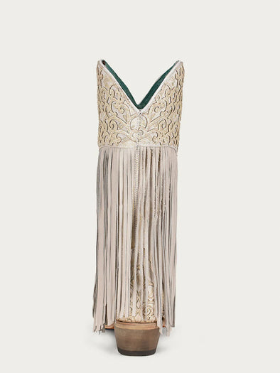 C3955 - WOMEN'S OVERLAY EMBROIDERY LAMB FRINGE WHITE SNIP TOE