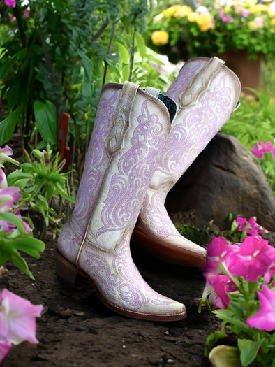 C4143 - WOMEN'S PINK LUMINESCENT EMBROIDERY CRACKLED STRAW SNIP