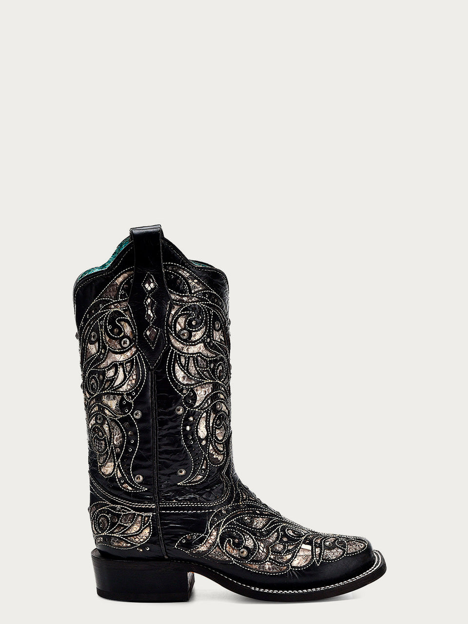 A4133 - WOMEN'S PYTHON INLAY BLACK SQUARE TOE COWBOY BOOT – Corral Boot ...