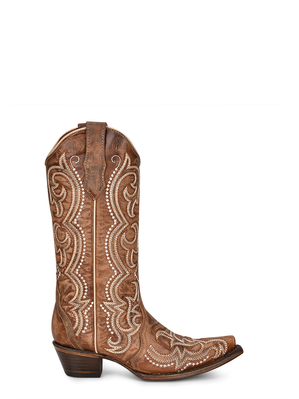 L5893 - WOMEN'S SEQUIN EMBROIDERY BROWN SNIP TOE COWBOY BOOT