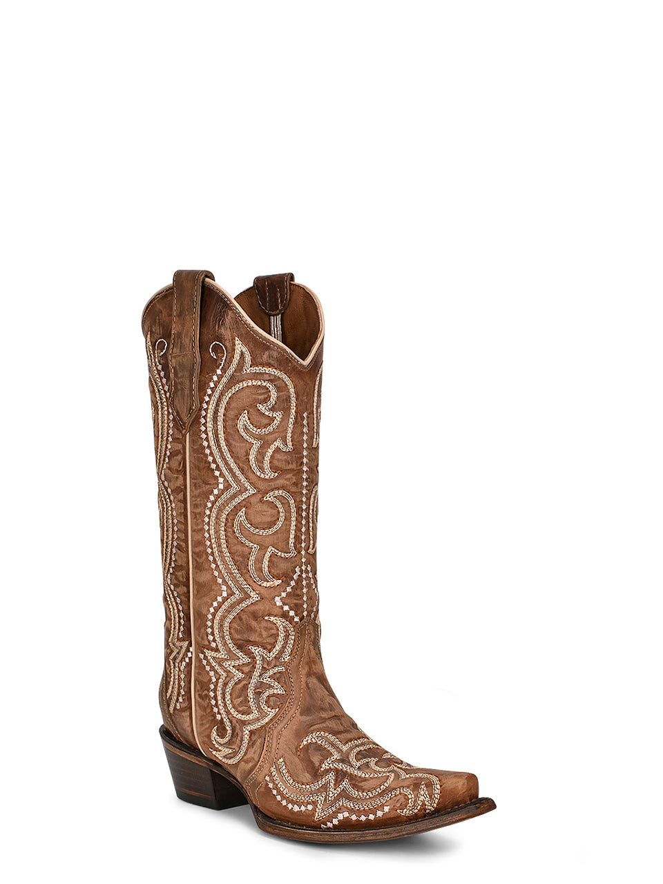 L5893 - WOMEN'S SEQUIN EMBROIDERY BROWN SNIP TOE COWBOY BOOT