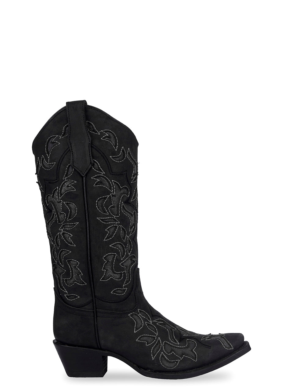 L6033 - WOMEN'S WHITE EMBROIDERY BLACK SNIP TOE COWBOY BOOT