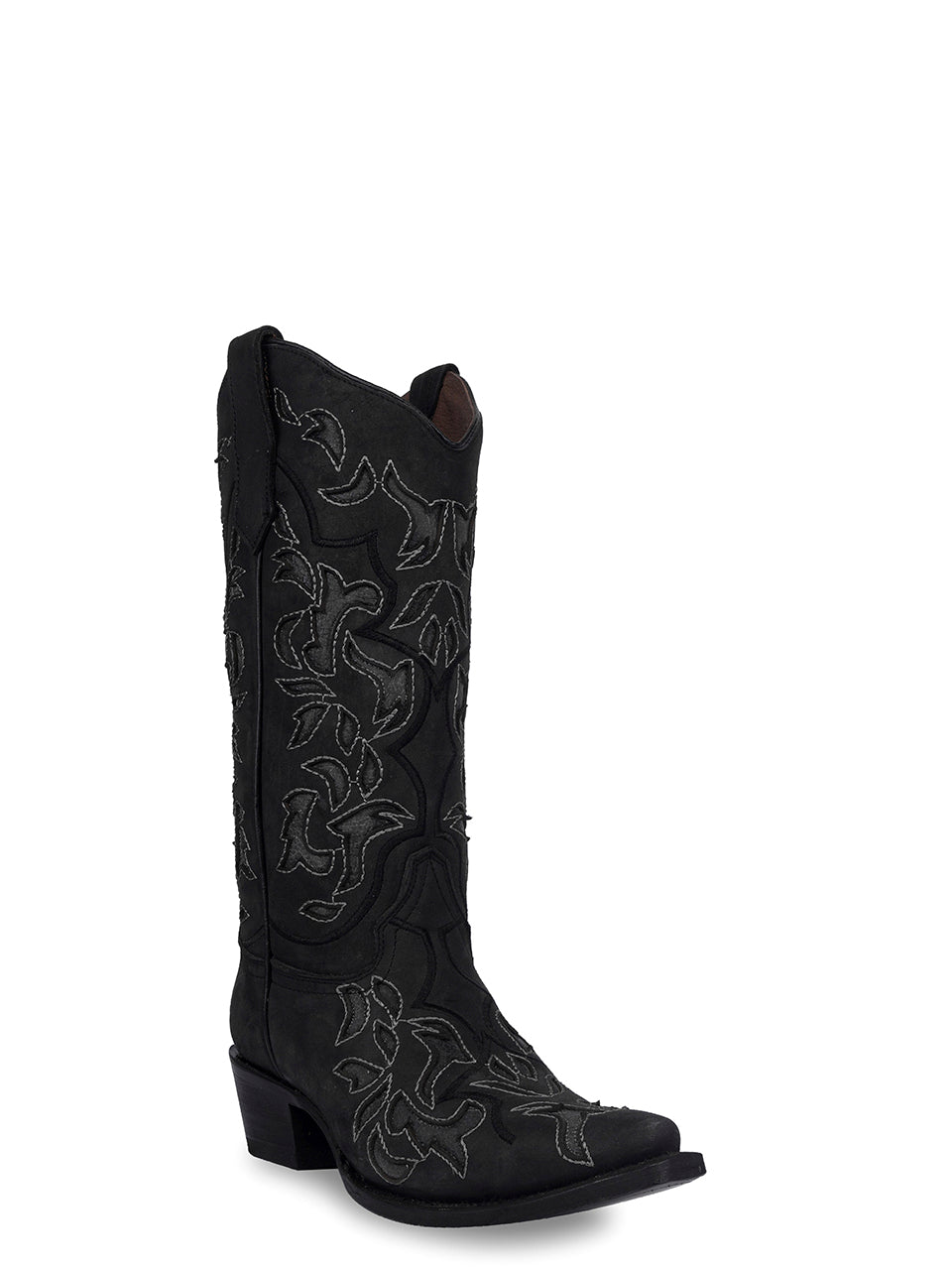 L6033 - WOMEN'S WHITE EMBROIDERY BLACK SNIP TOE COWBOY BOOT