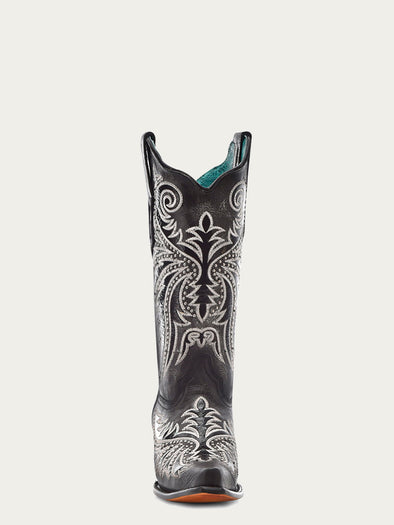 Z5209 - WOMEN'S WHITE EMBROIDERY, OVERLAY AND STUDS BLACK SNIPT