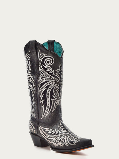 Z5209 - WOMEN'S WHITE EMBROIDERY, OVERLAY AND STUDS BLACK SNIPT