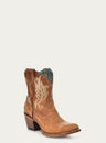 WOMENS WHITE EMBROIDERY TAN SNIP TOE ANKLE BOOT-A4218