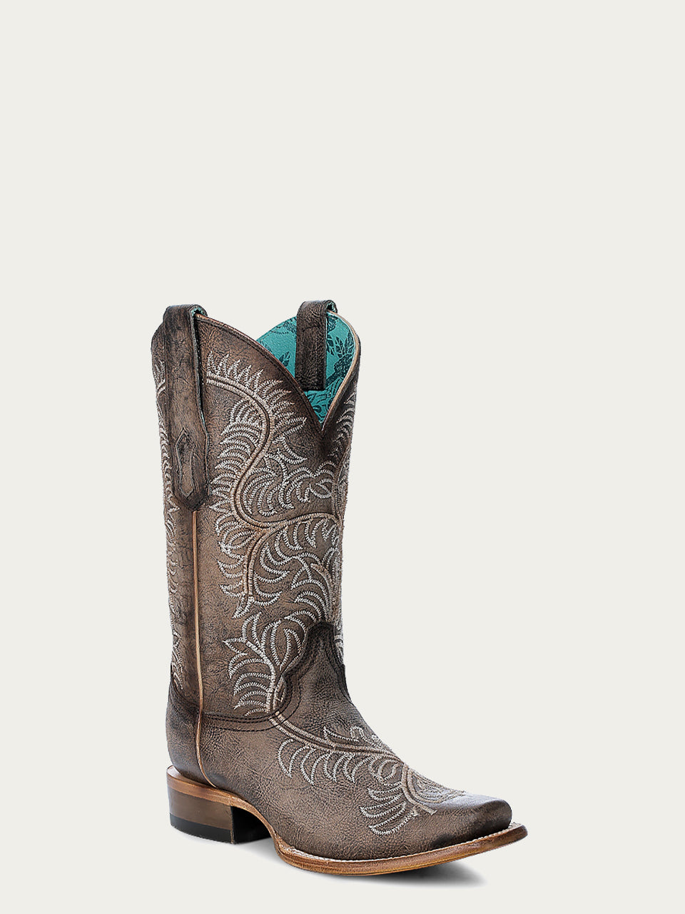 Z5257 - WOMEN'S WHITE EMBROIDERY TAN SNIP TOE COWBOY BOOT