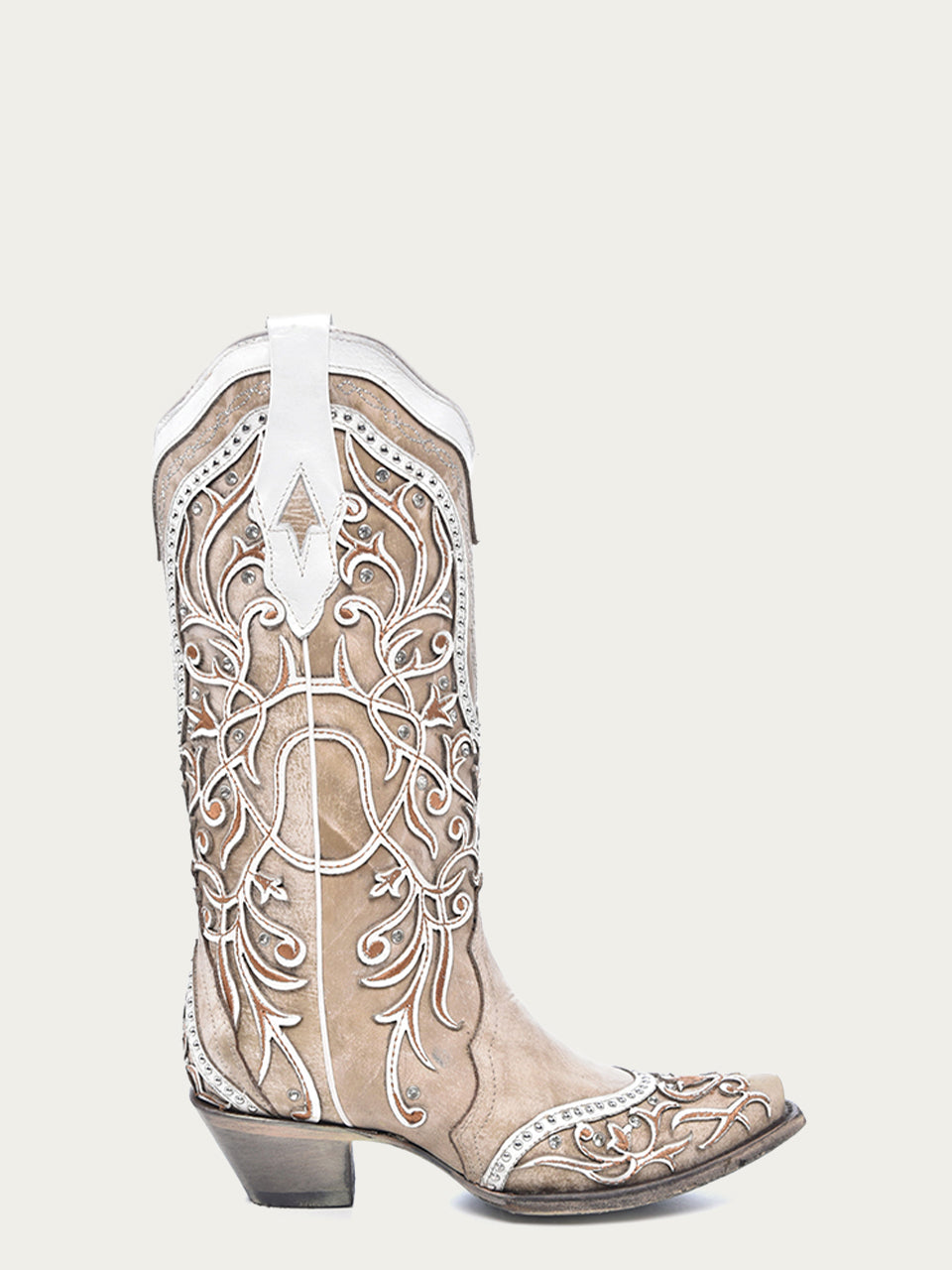 A3837 - WOMEN'S WHITE OVERLAY EMBROIDERY STUDS AND CRYSTALS