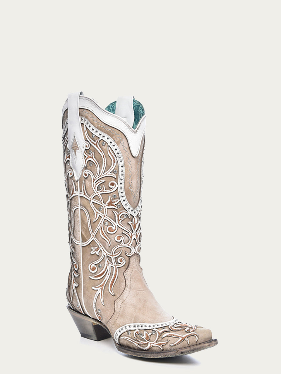 A3837 - WOMEN'S WHITE OVERLAY EMBROIDERY STUDS AND CRYSTALS