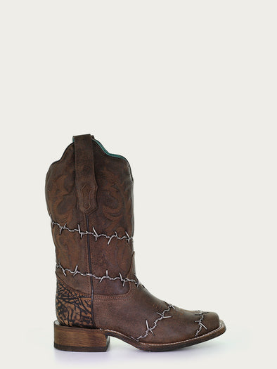 A3815 - WOMEN'S BROWN WOVEN BARBED WIRE SQUARE TOE RODEO COWBOY