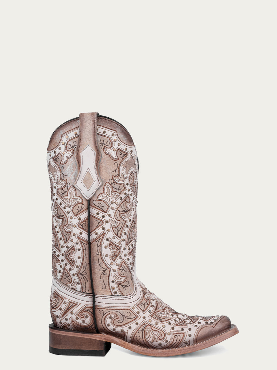 C4045 - WOMEN’S EMBROIDERY BONE WHITE SQUARE TOE COWBOY BOOTS