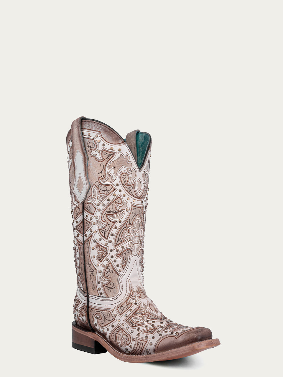 C4045 - WOMEN’S EMBROIDERY BONE WHITE SQUARE TOE COWBOY BOOTS