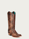 WOMEN'S GENUINE FULL BROWN PYTHON SNIP TOE COWBOY BOOT-c3996