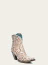 WOMENS GENUINE FULL PYTHON SNIP TOE ANKLE BOOT WITH ZIPPER-a3791