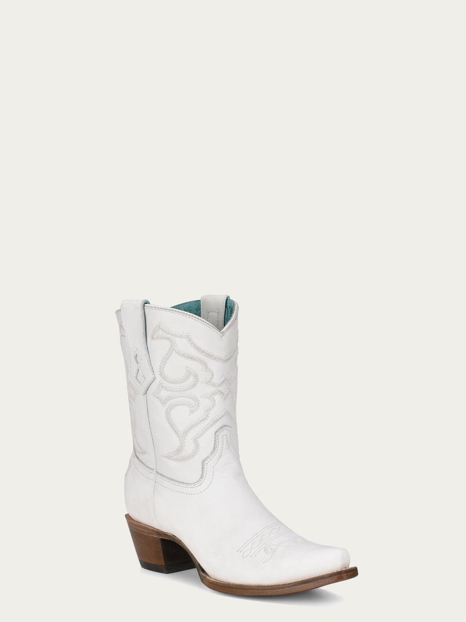 Z5071 - WOMEN'S EMBROIDERY WHITE SNIP TOE ANKLE BOOT