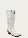 WOMENS EMBROIDERY AND CRYSTALS SNIP TOE BONE COWBOY BOOT-Z5123