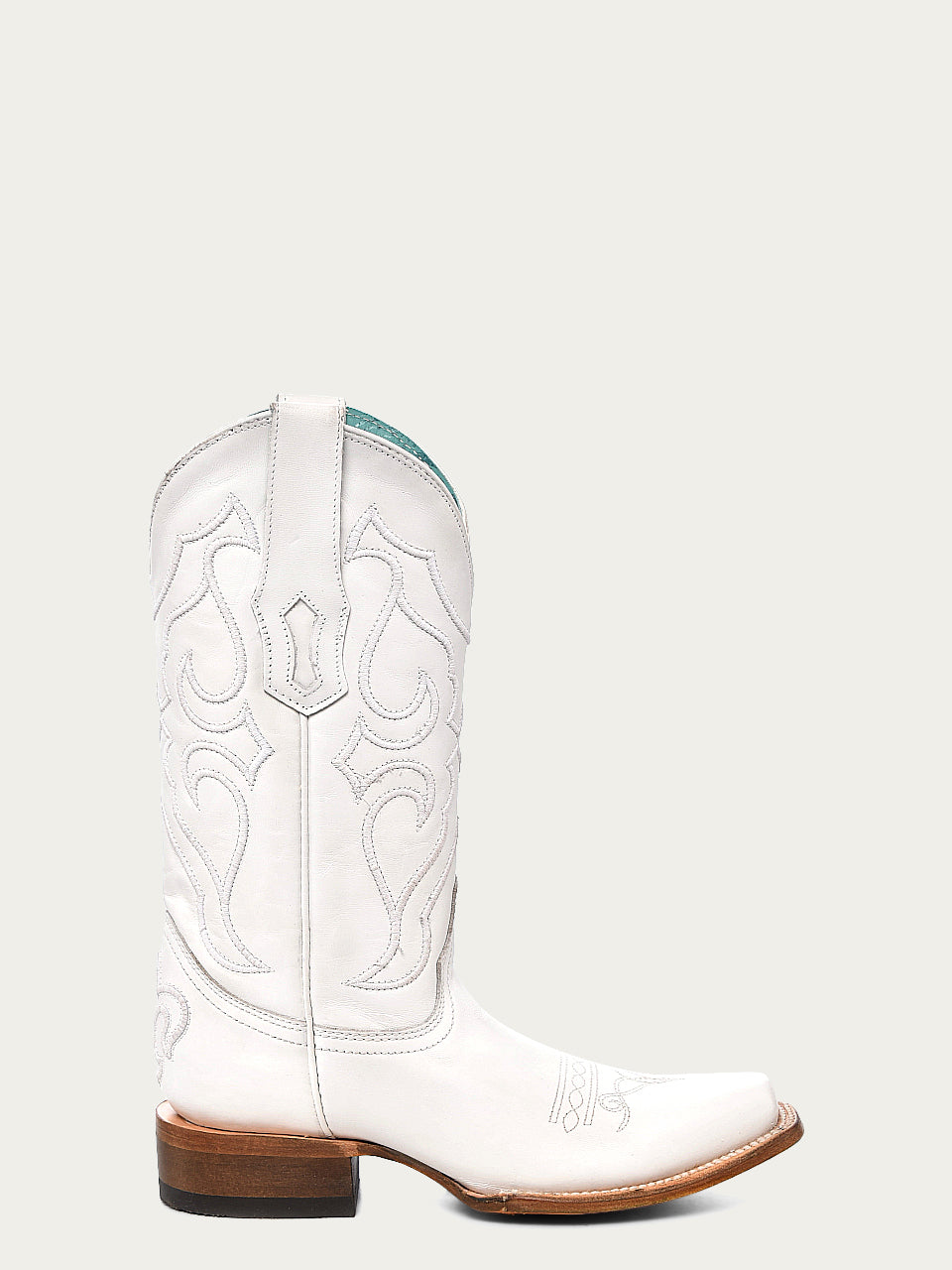 WOMENS EMBROIDERY WHITE SQUARE TOE COWBOY BOOT-Z5183-a